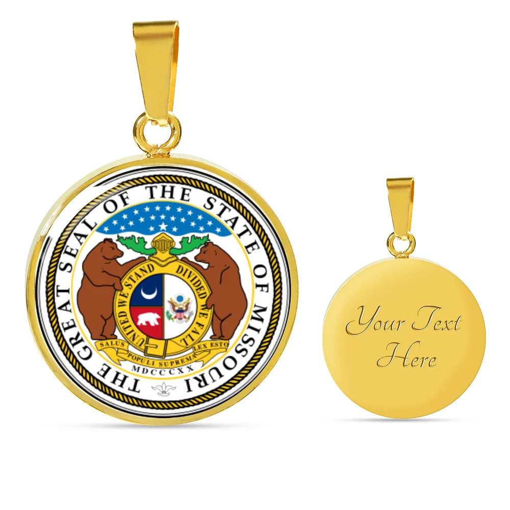 Missouri State Seal Personalized Engraved Gold Circle Necklace Custom Name Date